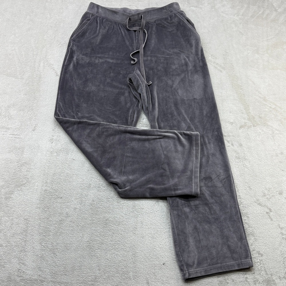 House of Harlow 1960 Lounge Pants Women M Grey Velour Wide Leg Drawstring Pocket